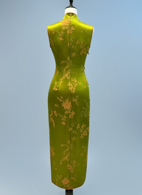 20 Momme Silk Brocade Phoenix Qipao Dress with Copper-Wire Pankou - Image 3